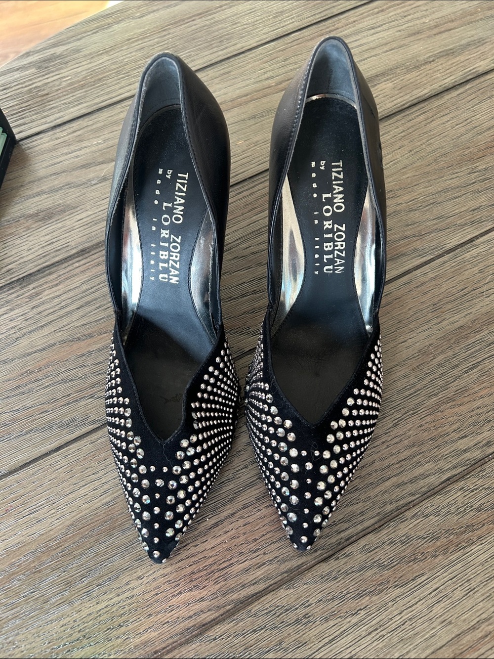 Black Studded Pointed-Toe Pumps